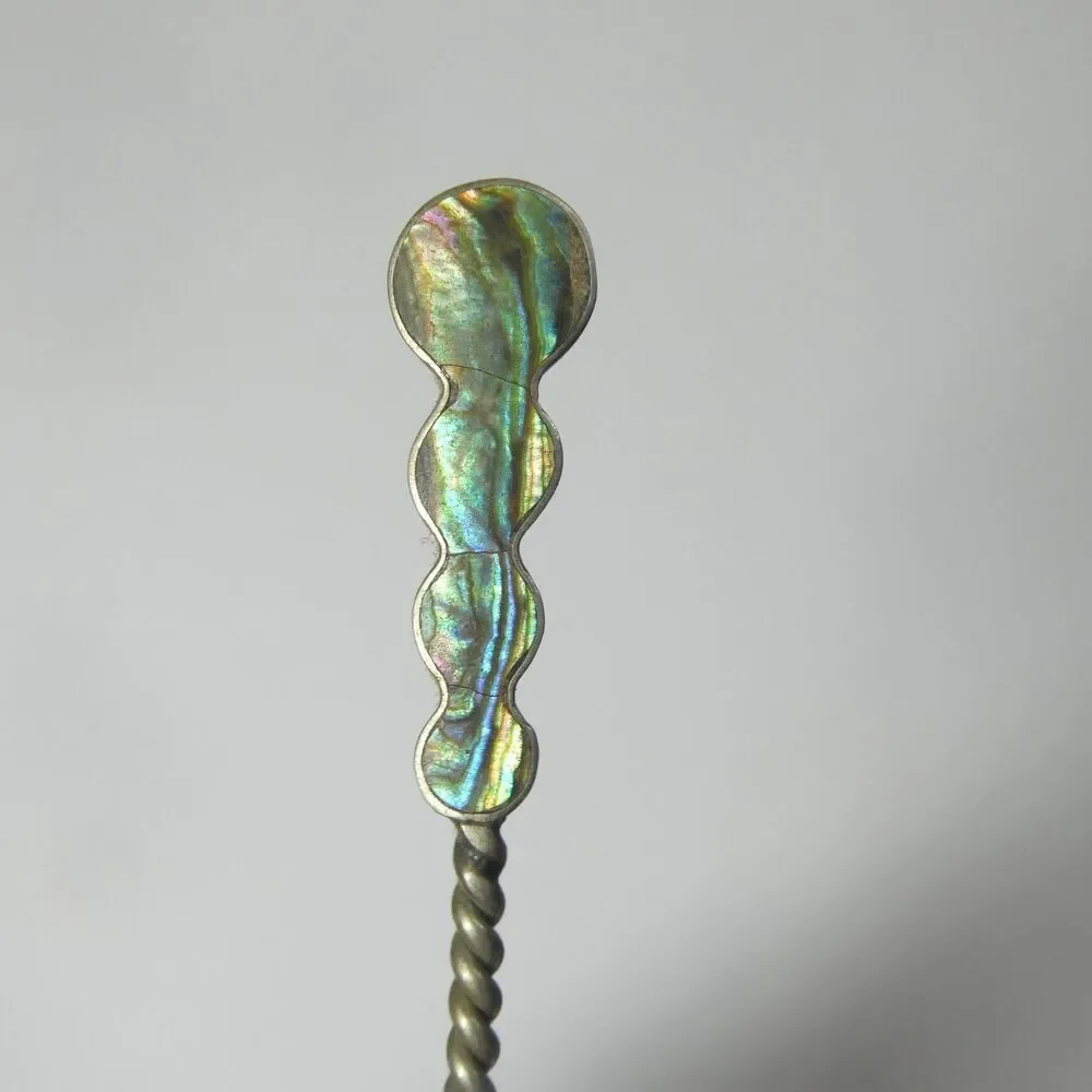 Silver Demitasse Spoon w/Mother of Pearl Inlaid Handle Vintage Alpaca Mexico